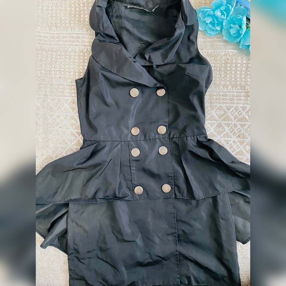 Black Peplum Metal Button-up mini dress